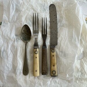 Vintage Cutlery Set with Cream Handles